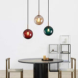 LFsem Plafonnier Simple Tête Coloré Ø15cm Globe En Verre Suspension E14 Loft Chambre Restaurant Suspension Lustre Simple Moderne (Vert Foncé)