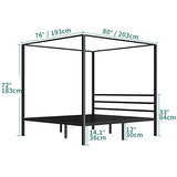 YITAHOME Cadre de lit à baldaquin en métal avec Plateforme de 35,5 cm et tête de lit intégrée. Support de Matelas à Lattes métalliques, sans sommier, Noir, Taille King