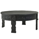 WOHNLING Basse Design 80x36x80 cm Table Basse en manguier en Bois Massif Rond Noir | Table de Salon en Bois Table de Salon Solide | Table de Salon Oriental | Table Basse Table de Salon