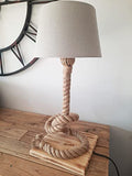 Solenzo - Lampe de chevet bois et corde - abat jour gris - avec ampoule LED offerte