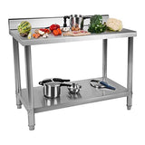Royal Catering Table De Travail Adossée Cuisine Professionnel Préparation Confection Boucher Avec Tablette RCAT-120/60-N (120x60cm, Capacité 110 kg, Plan 80 kg + Étagère 30 kg, Dosseret 11 cm, Inox)