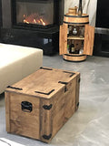 Coffre au trésor en bois avec 4 roues Style vintage - Couvercle rabattable et espace de rangement. 80x45x45 cm. Solide, Stable - aucun assemblage requis - table