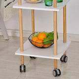 Chariot de service desserte de cuisine à roulettes design scandinave 2 étagères bois de pin MDF blanc