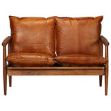 Festnight Canapé à 2 Places Canapé de Salon Sofa Cuir Véritable avec Bois d'Acacia Marron