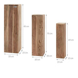WOMO-DESIGN Tables Gigognes Set 3 Colonnes Décoratives Bois Massif Acacia 65/75/85cm -Support de Fleurs Table Basse Table d'Appoint pour Décoration de Maison -Colonnes Piédestaux Mobilier Salon
