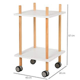 Chariot de service desserte de cuisine à roulettes design scandinave 2 étagères bois de pin MDF blanc