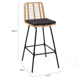 IDMarket - Lot de 2 tabourets de Bar Summer Effet rotin Pied métal Noir