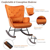 HomeMiYN Fauteuil A Bascule Scandinave Fauteuil d'allaitement Rétro en Velours Pieds en Bois Chaise A Bascule pour Chambre à Coucher Bureau,Caramel