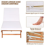 GOPLUS Chaise Longue en Bois Pliable avec Dossier Réglable sur 6 Positions et Coussin Amovible,Bain de Soleil d’Extérieur avec 2 Roues,Idéal pour Jardin,Terrasse,Piscine,195X68X30-90CM