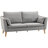 HOMCOM Canapés 2 Places Design Contemporain avec Coussins oreillers en Tissu de Lin et Pieds en Bois d'hévéa 200 x 87 x 95 cm Gris Clair