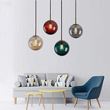 LFsem Plafonnier Simple Tête Coloré Ø15cm Globe En Verre Suspension E27 Loft Chambre Restaurant Suspension Lustre Simple Moderne (Rouge)