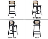 Wahson Tabouret de Bar Rotin Lot de 2, Chaise de Bar en Bois et Cannage Tabouret Bois avec Coussin Imperméable, Chaise Haute Bar Rétro pour Cuisine et Bar, Noir