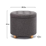 HNNHome Tabouret de rangement rond rembourré en lin avec assise amovible pour rangement - 45 cm de diamètre - Gris anthracite