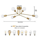 Comely Lustre Sputnik Moderne, 6 Lumières Plafonnier Industriel Vintage, E27 Doré Plafonniers en Fer, Lampe de Plafond pour Salon, Chambre, Salle à manger, Diamètre 70cm (sans Ampoule)