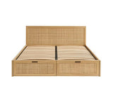 BAÏTA Cadre de lit à tiroirs Amana cannage rotin 140x190 sommier Inclus