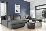 Canapé d'angle panoramique Convertible en lit KORSE II en Tissu avec Coffre de Rangement (Gris)