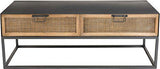 Destock Meubles Table Basse Noir 2 tiroirs cannage rotin Pieds métal
