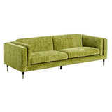 Tousmesmeubles Canapé 3 Places Velours Vert Clair - FUNCHAL - L 240 x l 95 x H 75 - Neuf