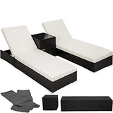 TecTake 2X Chaise Longue Bain de Soleil + Table en Aluminium et Résine Tressée + Deux Set de Housses + Housse de Protection - diverses Couleurs au Choix - (Noir | no. 401500)