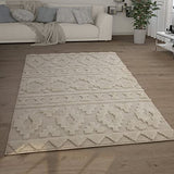 Paco Home Tapis Poils Longs Tapis De Salon Tapis Shaggy Aspect 3D Ethnique Boho Look Vintage Doux, Dimension:200x280 cm, Couleur:Crème 4