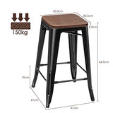 COSTWAY Lot de 4 Tabouret Bar Tolix Empilable de Style Industriel Vintage Siège en Bois avec Repose-Pied et Patin du Pied pour Salle à Manger, Salon, Cuisine, Hauteur 64,5 CM, Jusqu’à 150 KG, Noir