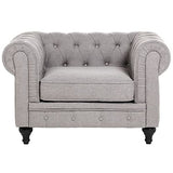 Beliani - Ensemble Canapé et Fauteuil - Chesterfield - 3 Places, en Tissu et Bois de Chêne, Gris Clair