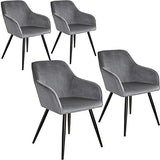 TecTake Lot de 4 Chaises de Salle à Manger Chaises Rembourrées Fauteuil Salon Design Scandinave Pieds en Metal Noirs Élégant avec Accoudoirs – Gris