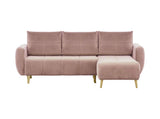 Loungitude Canapé d'angle réversible, convertible en  velours rose et pieds bois clair avec coffre