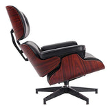 Fauteuil Lounge et Ottoman en Cuir Haut de Gamme, avec Cuir de Haute qualité, Fauteuil en Cuir, avec Ottoman, (Blanc, Noir), en Bois de Rose, Noyer ou frêne (Noir, Palissandre)