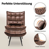 MCombo 4779 Fauteuil de relaxation moderne avec coussin de taille pour salon, style rétro, vintage, fauteuil de lecture, fauteuil rembourré, tissu microfibre, marron