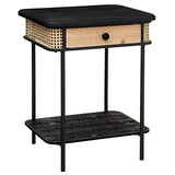 Atmosphera - Table de Chevet 1 Tiroir en Métal Noir et Cannage H 60 cm
