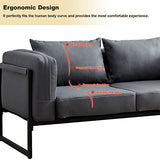 CLIPOP Fauteuil 2 places de style industriel en similicuir gris avec cadre en métal et coussins, petit canapé rembourré pour salon, salle à manger, chambre à coucher, bureau
