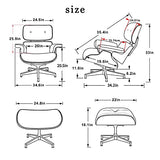 Xin Hai Yuan Chaise Pivotante Mid Century Lounge Chair avec Pouf, Fauteuil Inclinable en Cuir Véritable avec 8 Couches en Bois Massif Et Base en Aluminium Robuste pour Salon, Bureau, Salon