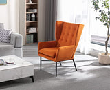 Wahson Grand Fauteuil 1 Place Salon Scandinave Pieds Métal, Chaise Salon en Velour Assise Rembourré Confortable avec Accoudoirs pour Salon/Chambre, Orange