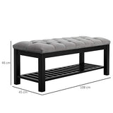 HOMCOM Banc Banquette capitonnée Style Classique Chic Banc à Chaussures dim. 108L x 45l x 46H cm Bois Massif Caoutchouc Noir Polyester Gris