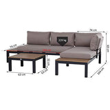 Outsunny Ensemble Salon de Jardin d'angle Design Contemporain 5 Places Coussins Marron Table Basse alu. Noir et Imitation Bois