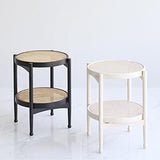 Tables Table d'appoint ronde,Processus de tissage de surface en rotin,Petite table de canapé à 2 niveaux avec rangement,Table de collation Pour le salon, la(Size:18.70 * 18.70 * 21.65in,Color:blanc)