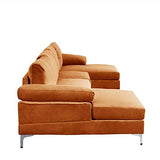 BHDesign Amanda XL - Canapé d'angle PANORAMIQUE Xtra Large - Moderne - Velours - Coloris Orange