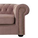 Tousmesmeubles Canapé 3 Places Chesterfield Velours Rose - Audrey - L 213 x l 95 x H 75 - Neuf
