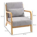 HOMCOM Fauteuil de Salon Design Moderne Chaise de Loisirs avec Coussin et Pieds en Bois de d'hévéa Charge Max. 120 Kg 61 x 71 x 76 cm Gris