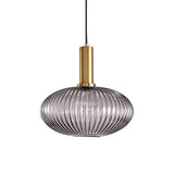 HJXDtech - Suspension Luminaire Industrielle Vintage en Verre Nervuré,Plafonnier avec fini en laiton poli Lustre,Suspension Lampe de Salle à Manger Cuisine Salon Chambre (Gris, 30CM)