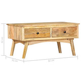 vidaXL Bois de Manguier Massif Table Basse Table d'Appoint avec 2 Tiroirs Table de Salon Table de Canapé Salle de Séjour Maison Intérieur 82x52x42 cm