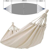 Hamac de camping en extérieur pour lit simple ou double en coton pour 2 personnes, balançoire de couchage portable avec sac de transport pour patio, cour, jardin, porche et voyage Blanc/260 x 150 cm
