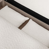 HOMIFAB Canapé d'angle Gauche 5 Places Convertible avec Coffre de Rangement en Tissu bouclettes écru - Giulia