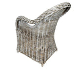 KMH Joli fauteuil en osier Athènes (blanc) avec structure en bambou robuste – Avec coussin d'assise