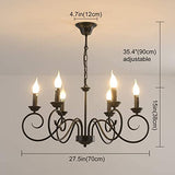 JIINOO Lustre Style Traditionnel Pays, Vintage Bougie Réglable en Hauteur Suspension Luminaire Lustre Suspendu en Fer, 6 E14 Lumières Ferme Classique Pendentif Éclairage Luminaire pour Cuisine Salon