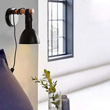 Applique murale industrie du bois rétro vintage lampe noire avec prise EU et interrupteur, y compris ampoule LED 5W E27