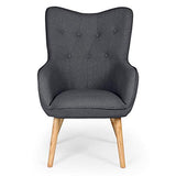 Chaise/Fauteuil Scandinave Gris foncé Capitonné | Assise Confortable en Tissu et Pieds en Bois | Modèle Klarys | L67 x P75 x H100 cm