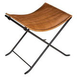 Atmosphera - Tabouret Pliant en Cuir Marron Cognac Vintage avec Couture