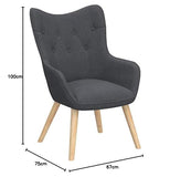 Chaise/Fauteuil Scandinave Gris foncé Capitonné | Assise Confortable en Tissu et Pieds en Bois | Modèle Klarys | L67 x P75 x H100 cm